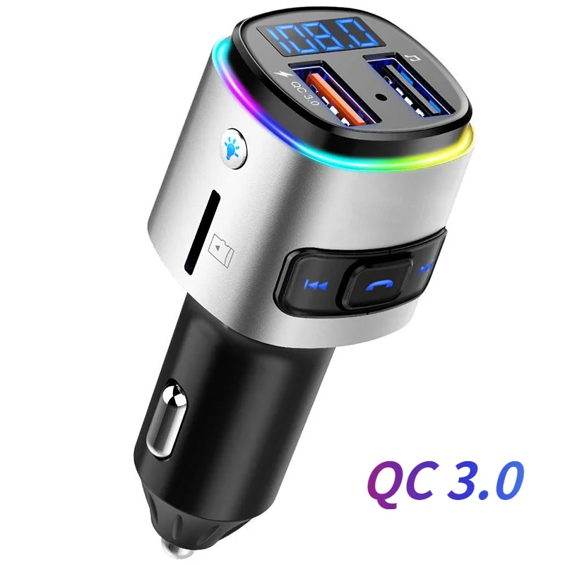 

QC3.0 Car Quick Charger FM Transmitter Car Bluetooth Dual USB Handsfree Audio MP3 Player U Disk TF Card Reader