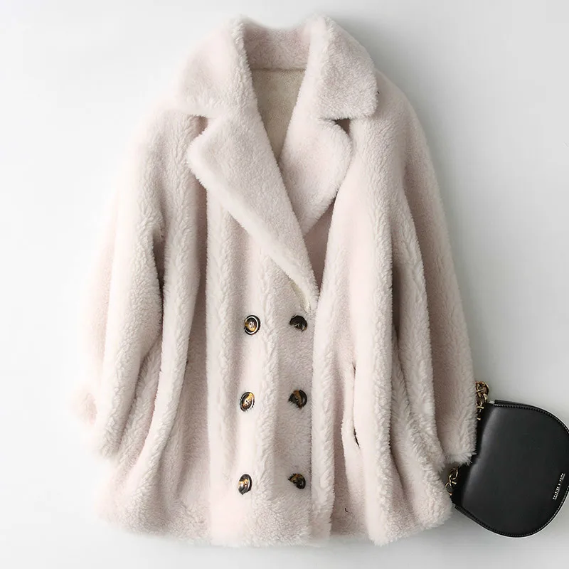 Фото Пальто из натурального меха Женская куртка 100% шерсти осенне зимнее пальто