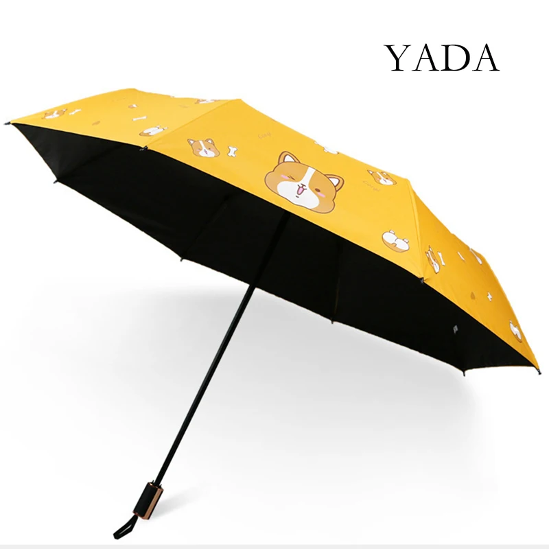 

YADA Fashion Cartoon Lovely Dog Corgi Umbrella For Women UV Rainproof Umbrella Parasol Rain Manual Folding Umbrellas YD200149