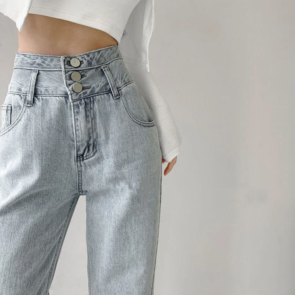 Retro High Waist Three Breasted Straight Jeans Women's Loose Slimming and All-Matching Wide Leg Pants Fashion
Retro High Waist Three Breasted Straight Jeans Women's Loose Slimming and All-Matching Wide Leg Pants Fashion