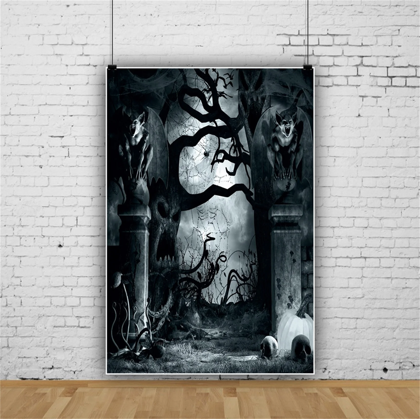 

Laeacco Темный Хэллоуин фоны для фотографии Дерево Призрак ужасный дух летучая мышь ночь живописный фото фон для фотостудии