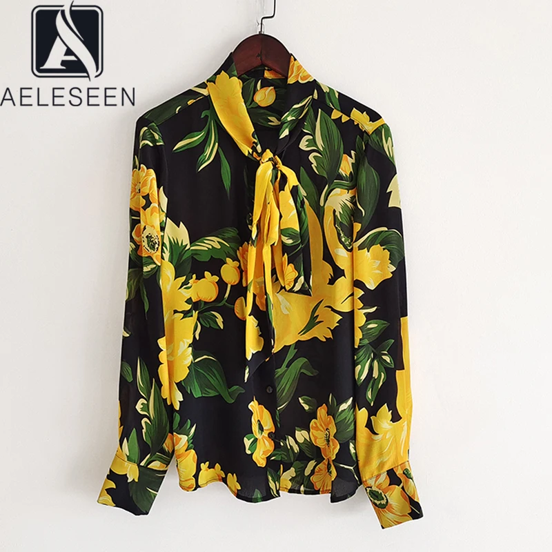AELESEEN Runway Fashion 100% Silk Blouse 2021 Spring Summer Yellow Flower Print Bow Collar Elegant Office Ladies Shirt
AELESEEN Runway Fashion 100% Silk Blouse 2021 Spring Summer Yellow Flower Print Bow Collar Elegant Office Ladies Shirt