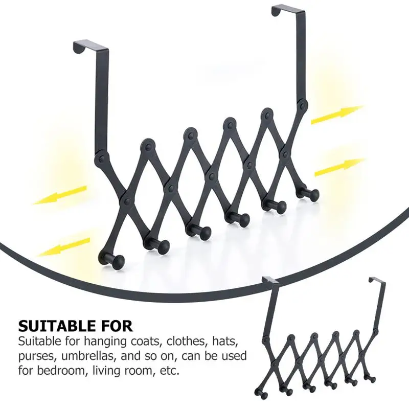 Stainless Steel Door Back Hook Stretchable Clothes Hanger for Bathroom Black