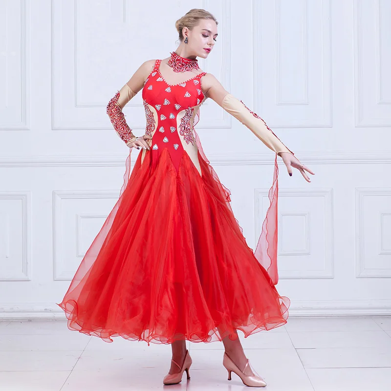 

Женское танцевальное платье, белое/черное/красное платье для соревнований по танцу, танцевальные костюмы для выступлений на вальсе, 2022