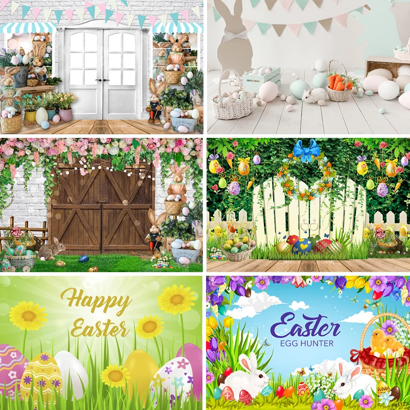 

InMemory Spring Easter Backdrop Baby Room Eggs Rabbit Farm Bunny Birthday Cake Smash Photography Background For Photo Studio