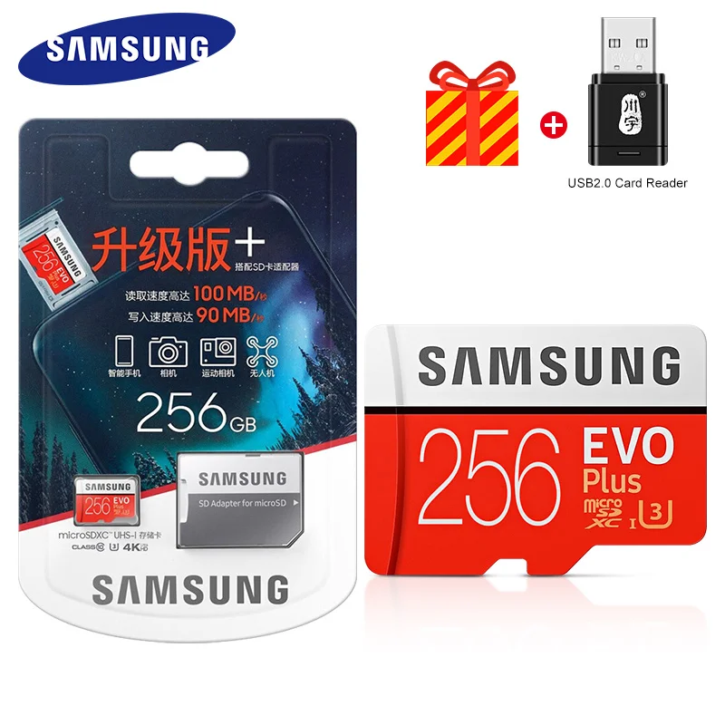 

SAMSUNG Original Memory Card High Speed 100 MB/S EVO PLUS 256GB 128GB Microsd Class 10 U3 TF Cards UHS-I 64GB U1 Micro SD Card