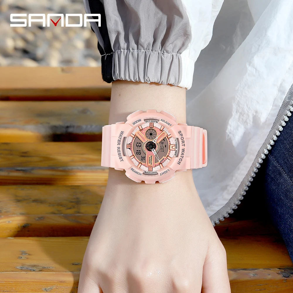 Часы наручные SANDA женские цифровые спортивные водонепроницаемые повседневные в