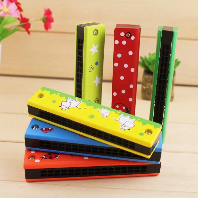 

Double Row 16 Hole Children's Wooden Painted Harmonica Early Creative Musical Toy Random Instrument Education Enlightenment U7F7