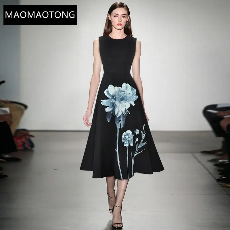 2021 Designer Runway Summer Dress Women O-neck Fashion Sleeveless High Waist Floral Print Black Elegant Midi Dress
2021 Designer Runway Summer Dress Women O-neck Fashion Sleeveless High Waist Floral Print Black Elegant Midi Dress