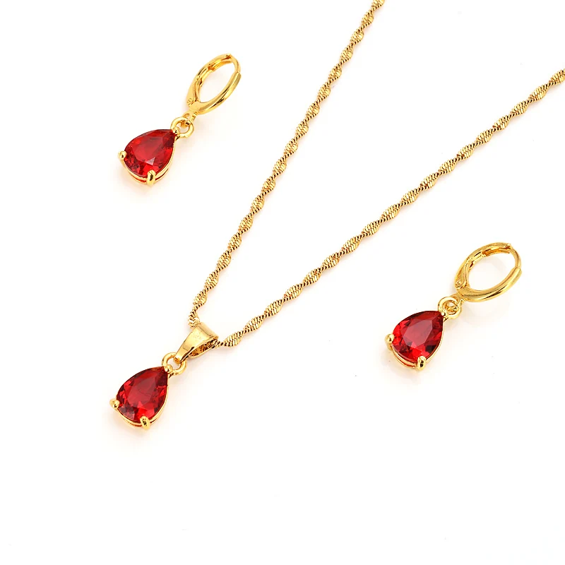 Bangrui Lovely Waterdrop red stone Pendant Necklace Earrings Set Gold wedding bridal Trendy Party Jewelry Sets For Women Gift
Bangrui Lovely Waterdrop red stone Pendant Necklace Earrings Set Gold wedding bridal Trendy Party Jewelry Sets For Women Gift