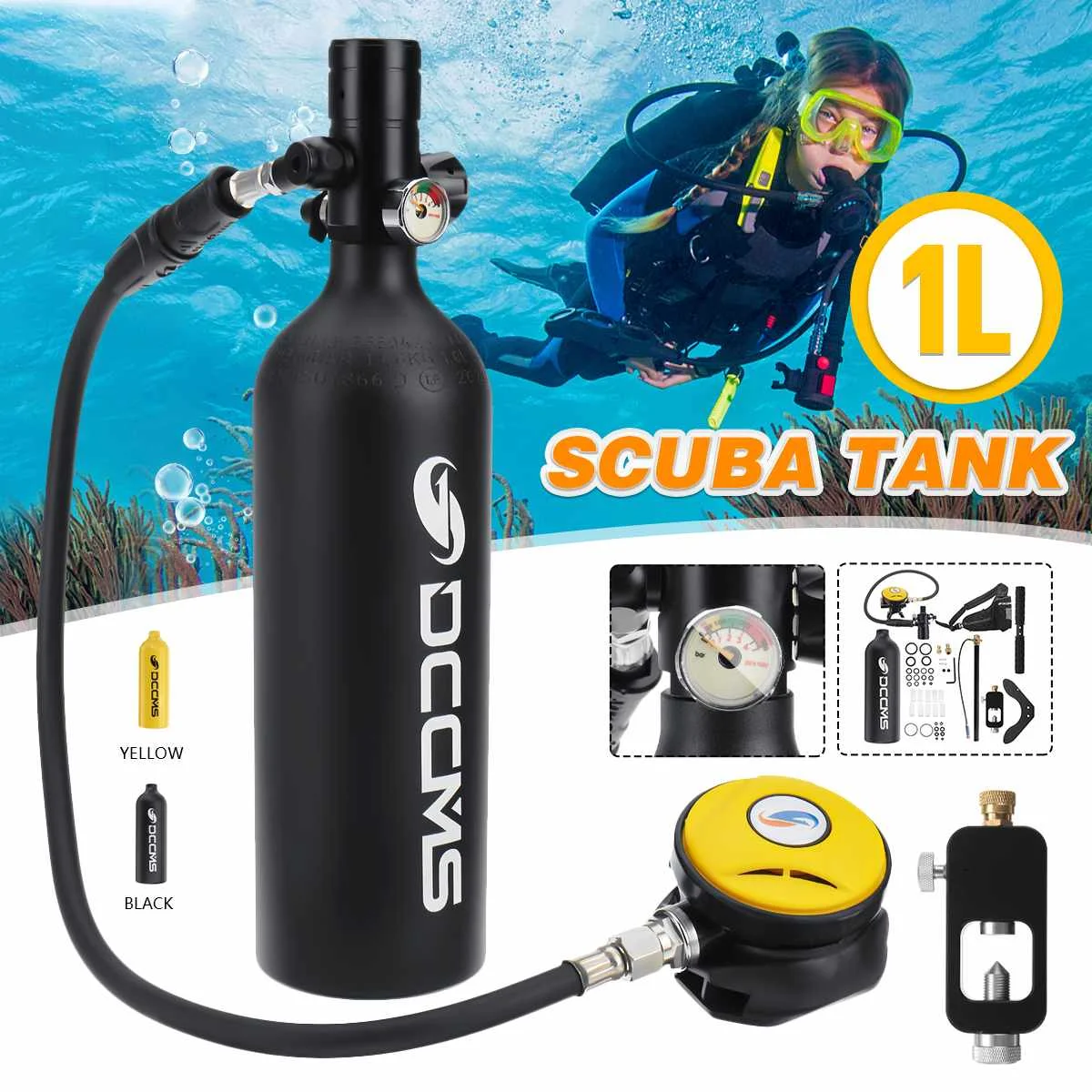 DCCMS Diving Tank 4 In 1 With Air Pump 1000 ml Oxygen Cylinder Diving Respirat Scuba Diving Equipment Set for Snorkeling Breath
DCCMS Diving Tank 4 In 1 With Air Pump 1000 ml Oxygen Cylinder Diving Respirat Scuba Diving Equipment Set for Snorkeling Breath