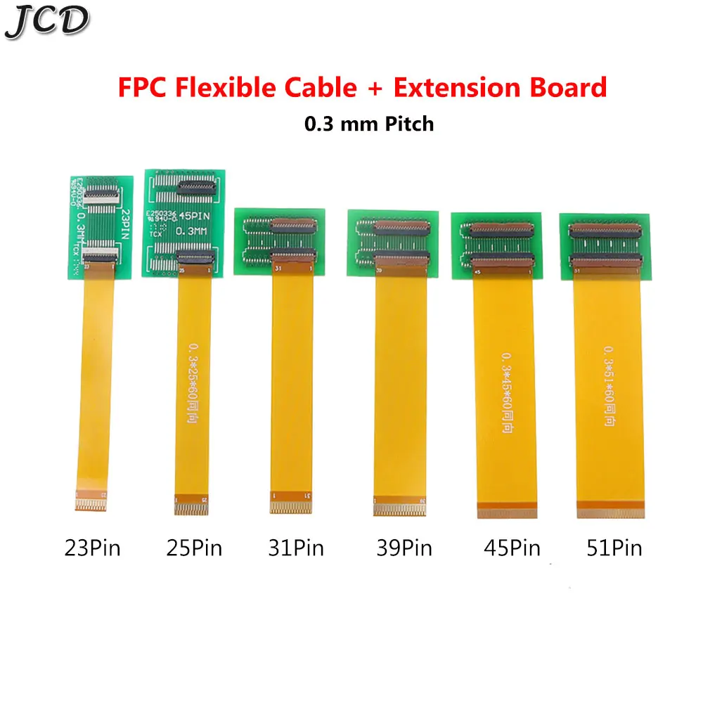 JCD 23 25 31 39 45 51 Pin 0.3mm Pitch Extension Board Connector Adapter with FFC FPC Flexible Flat Cable length 60mm
JCD 23 25 31 39 45 51 Pin 0.3mm Pitch Extension Board Connector Adapter with FFC FPC Flexible Flat Cable length 60mm