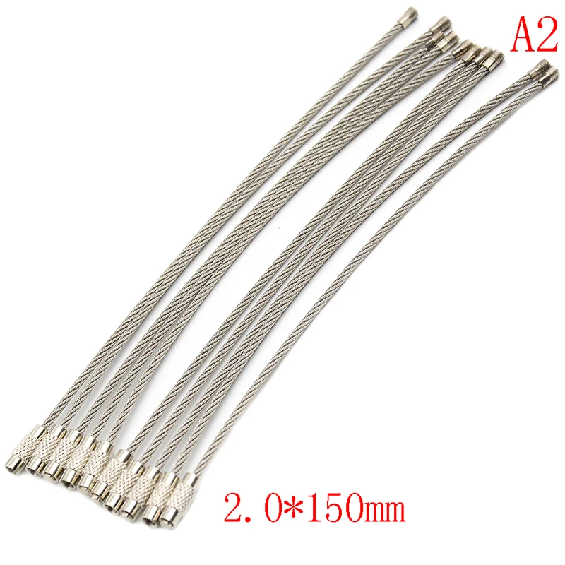 10 Pcs/Lot Stainless Steel Wire Keychain Screw Locking Cable Rope Car Key Rings Cable Outdoor Hiking Keychains 3 Sizes