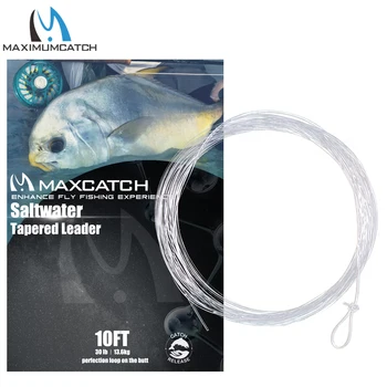 Maximumcatch 6pc Saltwater Tapered Leader Fly Fishing Line 10FT 10-30LB Leader Line with Loops Clear Color Fishing Cord