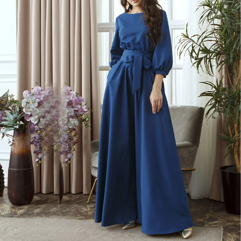 Casual Lantern Sleeve O-Neck Sashes High Waist Floor-Length sexy Dress Woman Solid Elegant Party A-Line Dress 2021 New vestidos 
Casual Lantern Sleeve O-Neck Sashes High Waist Floor-Length sexy Dress Woman Solid Elegant Party A-Line Dress 2021 New vestidos