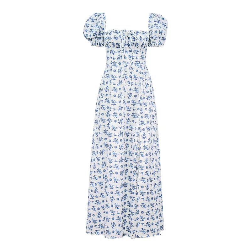 Summer New Women's Fashion Bubble Sleeve Dress Broken Flower Tied With High-cut Long Skirt Girl
Summer New Women's Fashion Bubble Sleeve Dress Broken Flower Tied With High-cut Long Skirt Girl