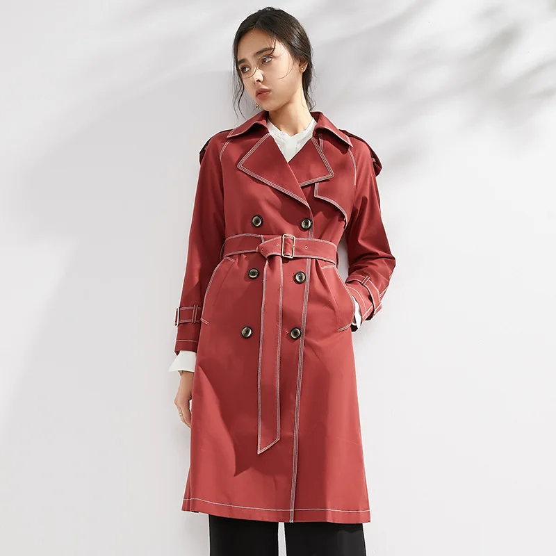 

Embroidery Retro Double Breasted Spring Autumn Windbreaker Female Slim Trench Coats Women Solid Belt Long Trenchs Coat for Women