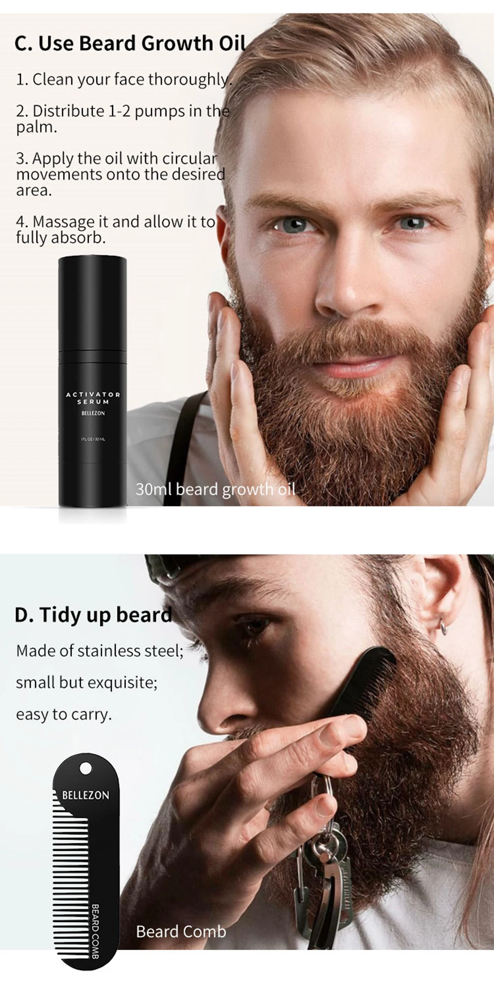 4 Pcs/set Beard Growth Kit Men's Hair Growth Enhancer Set Beard Growth Essentital Oil Facial Beard Care Set Best Gift for Men
4 Pcs/set Beard Growth Kit Men's Hair Growth Enhancer Set Beard Growth Essentital Oil Facial Beard Care Set Best Gift for Men