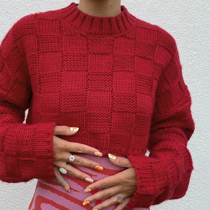 Vintage Red Sweater Long Sleeve Plaid Casual Crop Sweater Autumn Winter Knitted Clothes Street Fashion Sweater Top
Vintage Red Sweater Long Sleeve Plaid Casual Crop Sweater Autumn Winter Knitted Clothes Street Fashion Sweater Top