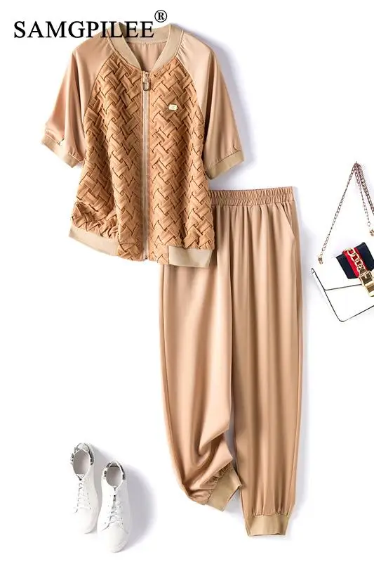 Women's Clothing 2021 New Short Sleeve Casual Zipper Stand Collar Elastic Waist Print Summer Two Piece Sets For Women Plus Size
Women's Clothing 2021 New Short Sleeve Casual Zipper Stand Collar Elastic Waist Print Summer Two Piece Sets For Women Plus Size