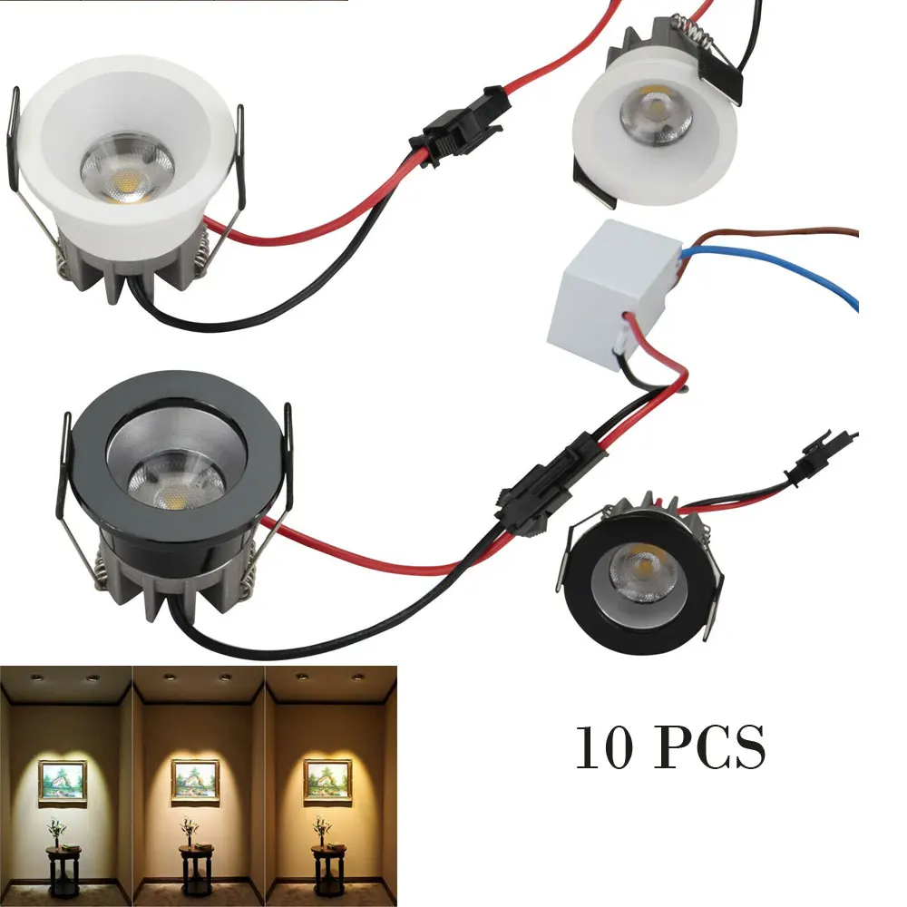 

10x COB Recessed Mini 3W Ceiling Down Light Bulb 6000K 3500K 85-265V Replace 30W Halogen Lamp + LED Driver Black/White Shell