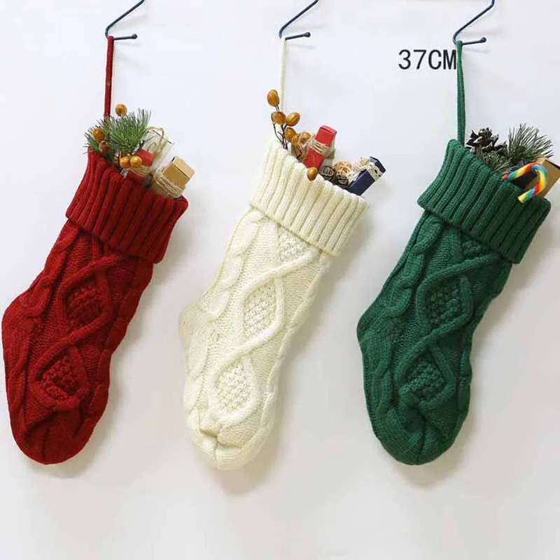 

2022 Natal Hogar Adornos De Navidad Christmas Knitted Wool Stockings Xmas Candy Gift Bag Fireplace Xmas Tree Decoration New Year