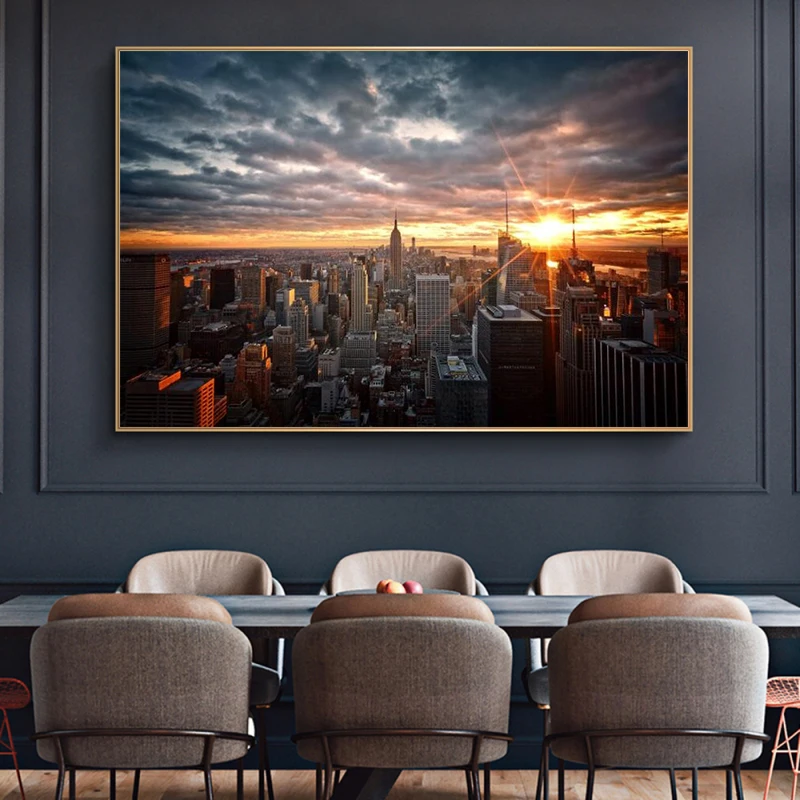 

New York City Sunset View Canvas Paintings On the Wall Art Posters And Prints Skline of Manhattan Wall Pictures Home Decoration