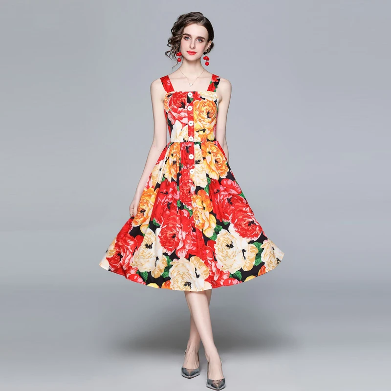 2021 Newest Fashion Designer Runway Gril Dress Summer Women's Spaghetti Strap Backless Camellia Floral Print Party Midi Dresses
2021 Newest Fashion Designer Runway Gril Dress Summer Women's Spaghetti Strap Backless Camellia Floral Print Party Midi Dresses
