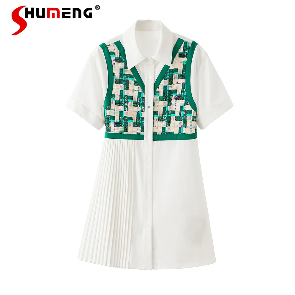 2021 Summer New Female Loose Fashion Color Contrast Stitching Fake Two-Piece Set Shirt Dress Women Polo Collar Mid-Length Dress
2021 Summer New Female Loose Fashion Color Contrast Stitching Fake Two-Piece Set Shirt Dress Women Polo Collar Mid-Length Dress