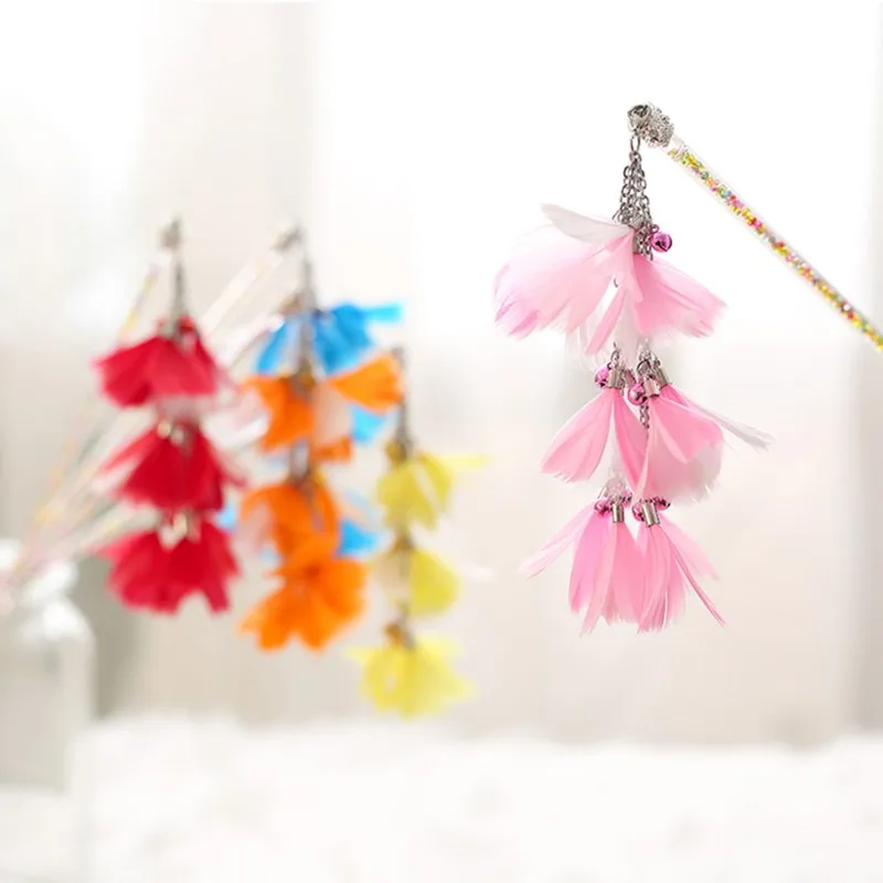 1PC Cat Toys Soft Colorful Feather Bell Rod Toy For Kitten Funny Playing Interactive Pet Supplies Home Suppl | Дом и сад