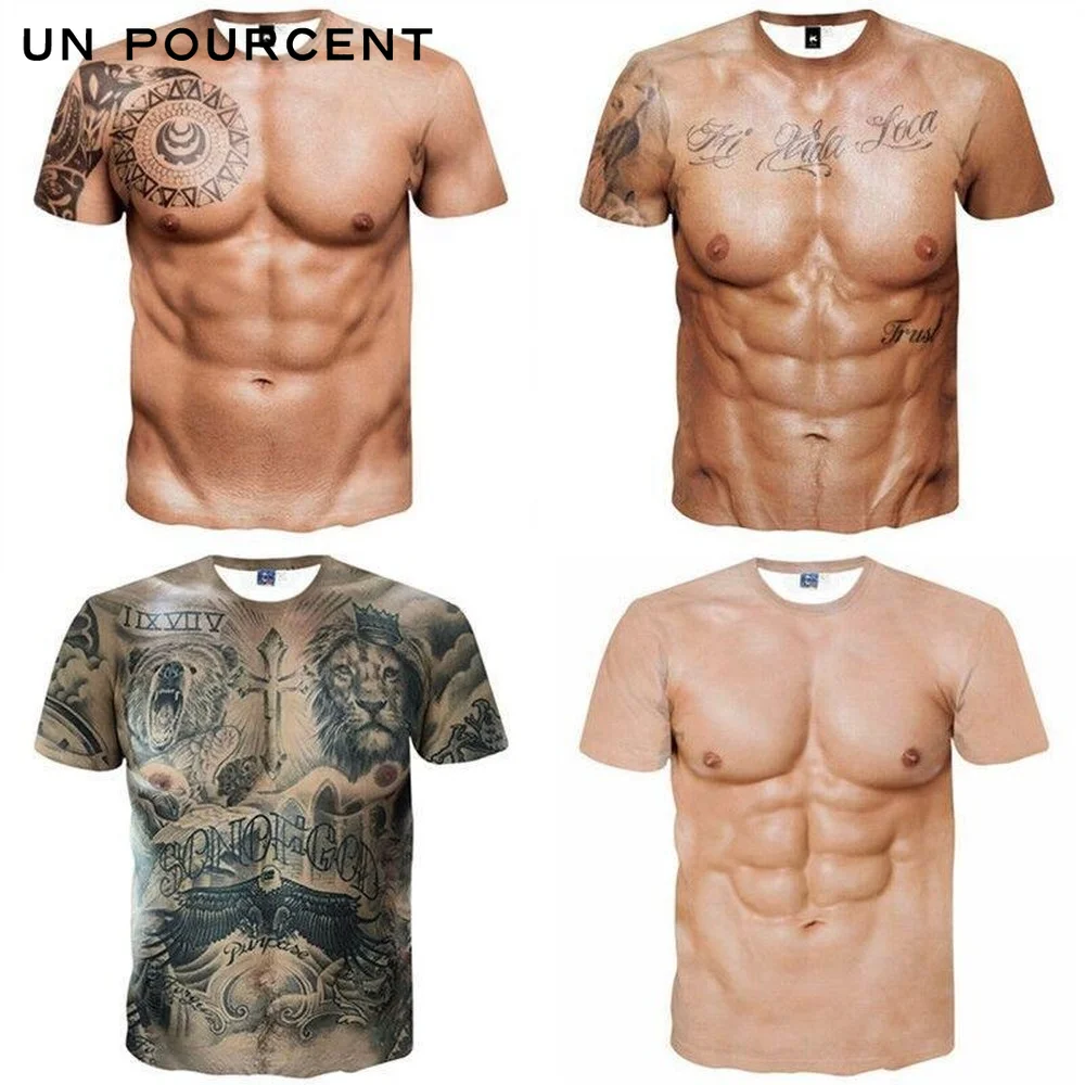 

Креативная забавная одежда для татуировок и мышц, футболка с 3D рисунком, индивидуальный Топ для имитации мышц брюшного пресса и груди, мужск...