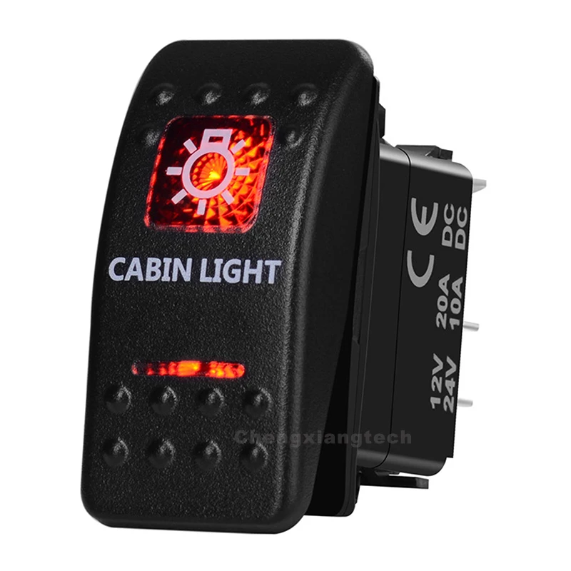 

Cabin Light Car Boat SPST Rocker Toggle Switch Red Led 5 Pins On Off 12V 20A 24V 10A for Carling ARB Narva 4x4 Style