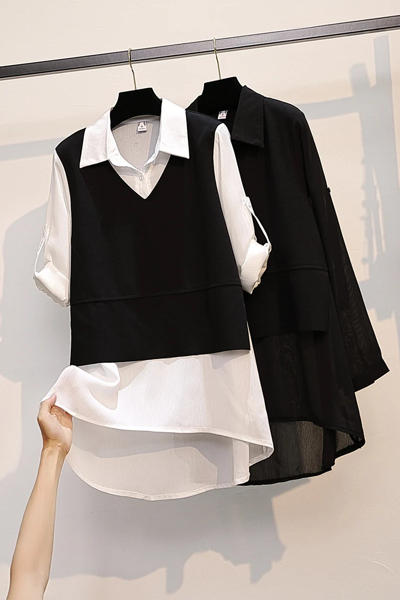 COIGARSAM 4XL Plus Size Fashion Shirt Womens tops Spring Women shirts White Black Top 8521
COIGARSAM 4XL Plus Size Fashion Shirt Womens tops Spring Women shirts White Black Top 8521