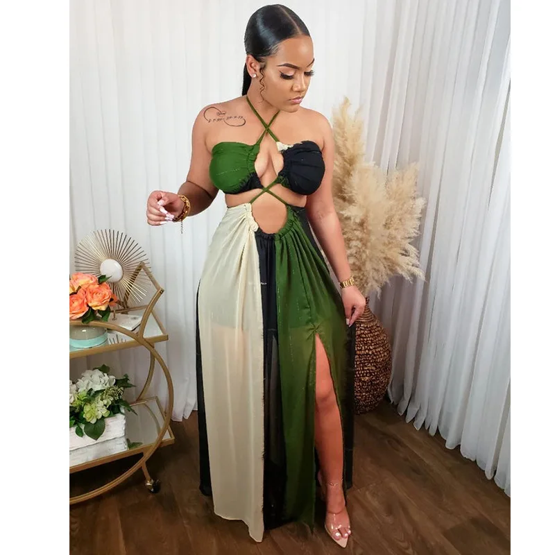 Sleeveless Cut Out Color Patchwor Sexy Maxi Dresses Women Fashion Pleadted Dresses Beachwear High Split Backless Dress Summer
Sleeveless Cut Out Color Patchwor Sexy Maxi Dresses Women Fashion Pleadted Dresses Beachwear High Split Backless Dress Summer