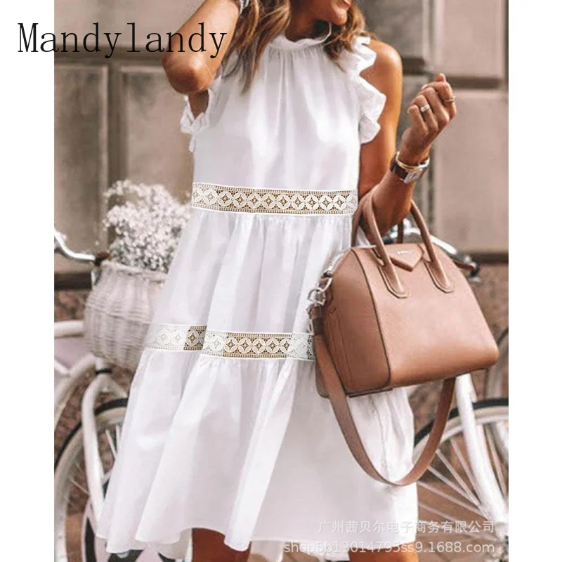 Mandylandy Women's Lace Hollow Out Dress Ladies Elegant Sleeveless O Neck Loose Summer Vacation Beach Dress
Mandylandy Women's Lace Hollow Out Dress Ladies Elegant Sleeveless O Neck Loose Summer Vacation Beach Dress