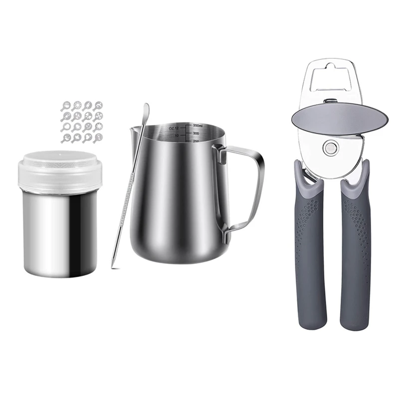 

Milk Effervescent Pot With Internal Measurement,Steam Pot With 3 In 1 Manual Can Opener Heavy Duty Handheld Can Openers