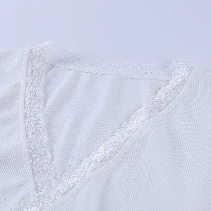 Women Slim T-shirt 2020 Autumn V-neck Lace Ruffles Long Sleeve Stretchy Bandage Crop Tops T shirt Cross Solid Soft Tops
Women Slim T-shirt 2020 Autumn V-neck Lace Ruffles Long Sleeve Stretchy Bandage Crop Tops T shirt Cross Solid Soft Tops