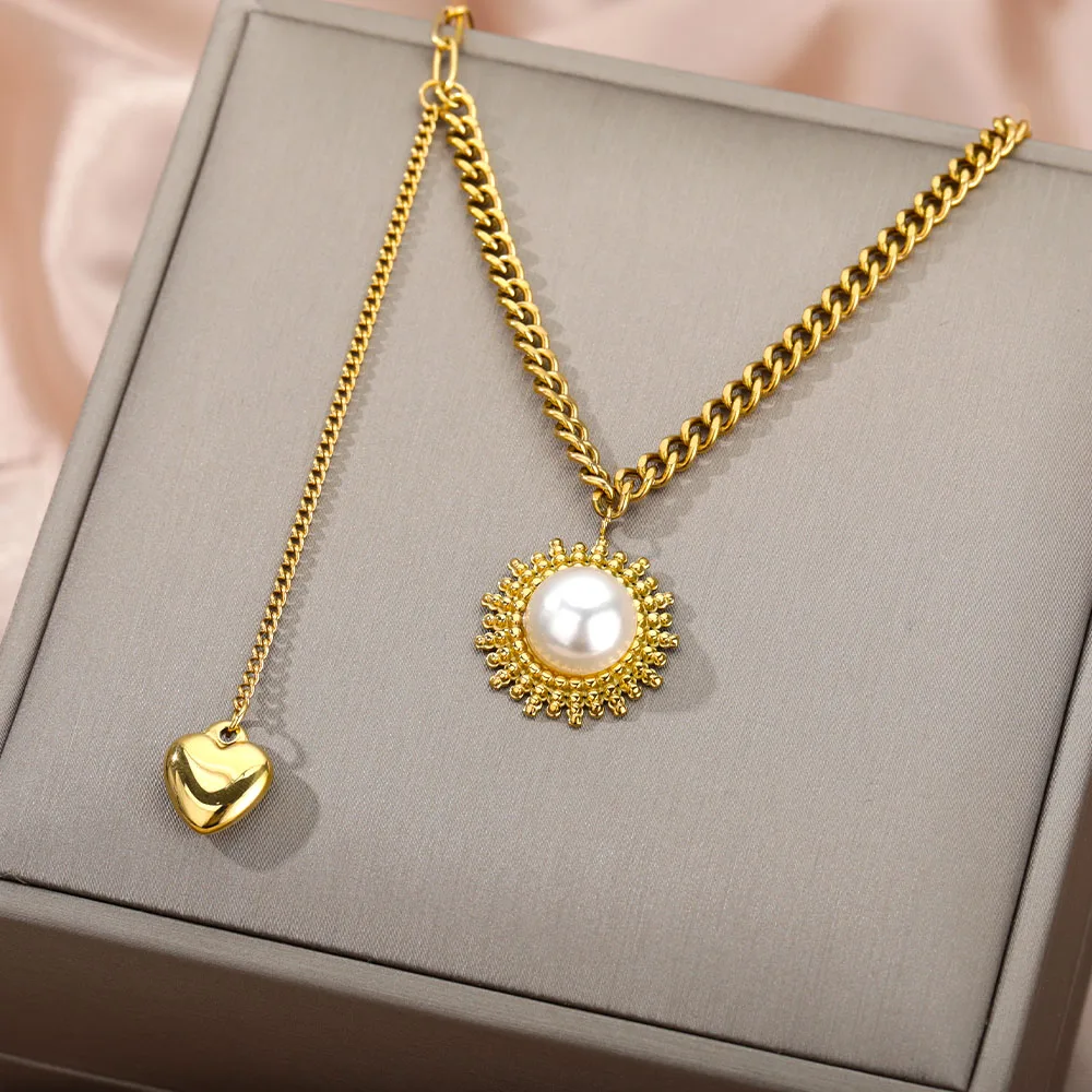 Vintage Pearl Sun Flower Necklaces For Women Stainless Steel Heart Pendant Necklace Splice Jewelry Accessories Gift Collar
Vintage Pearl Sun Flower Necklaces For Women Stainless Steel Heart Pendant Necklace Splice Jewelry Accessories Gift Collar