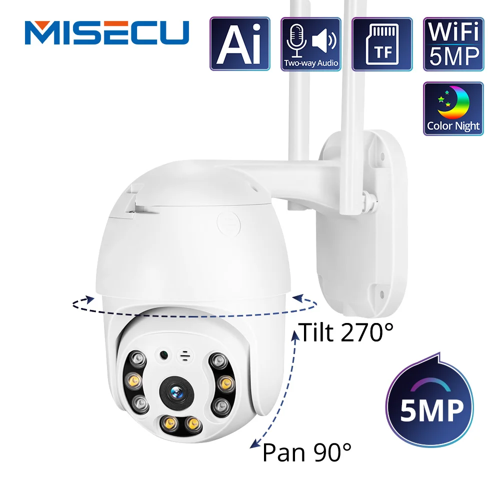 MISECU PTZ купольная WIFI IP камера 5MP Onvif наружная беспроводная IR 30m Ночная полноцветная