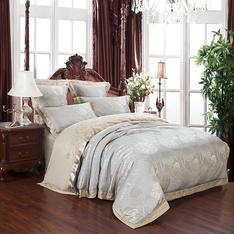 Bedding Set Home Textile 4pcs Satin Jacquard Bedclothes Bed Sets Silk Cotton Duvet Cover Bed Sheet Pillowcases Queen King Size 
Bedding Set Home Textile 4pcs Satin Jacquard Bedclothes Bed Sets Silk Cotton Duvet Cover Bed Sheet Pillowcases Queen King Size