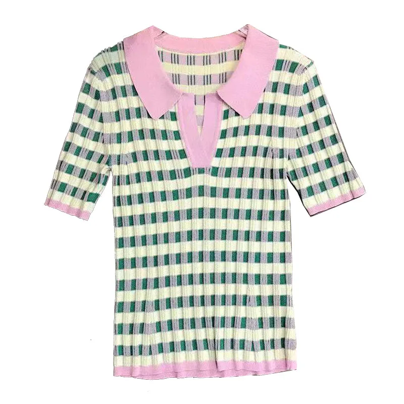 Knitted Pullovers Women 2021 New Fashion Tunr-Down Collar Short Sleeve Vintage Plaid Sweater Streetwear Striped Top Traf Clothes
Knitted Pullovers Women 2021 New Fashion Tunr-Down Collar Short Sleeve Vintage Plaid Sweater Streetwear Striped Top Traf Clothes