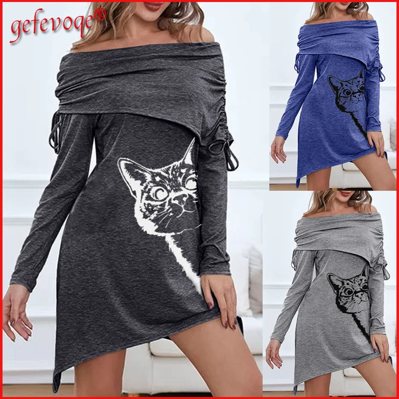 2021 Dresses for Women Casual Streetwear Cartoon Cat Printed Ruched Slash Neck Full Sleeve Slim Drawstring Mini Dress Robe Femme
2021 Dresses for Women Casual Streetwear Cartoon Cat Printed Ruched Slash Neck Full Sleeve Slim Drawstring Mini Dress Robe Femme