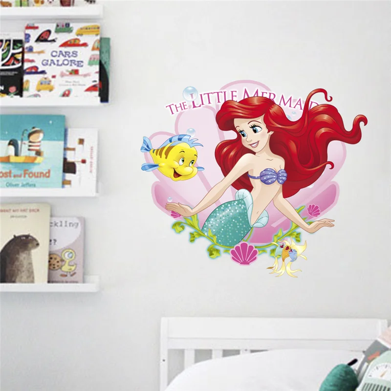 Мультфильм Русалка Ариэль принцесса с рыбками настенные наклейки для девочек