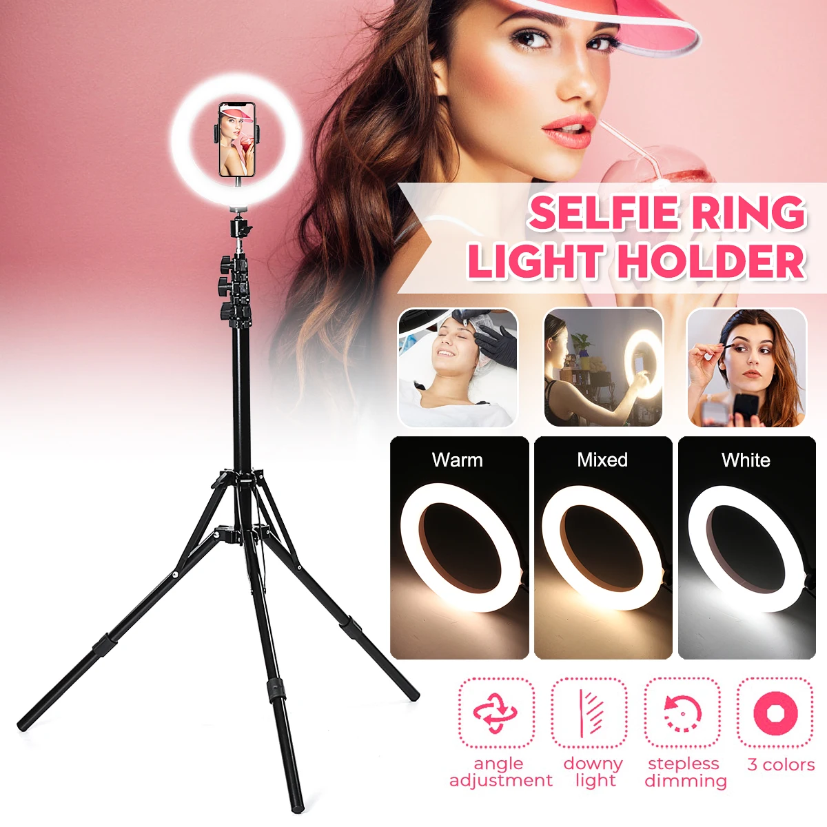 96LED Photo Selfie Stick Ring Fill Light 2100mm Dimmable Camera Phone Ring Lamp With Stand Tripod For Makeup Video Live Studio
96LED Photo Selfie Stick Ring Fill Light 2100mm Dimmable Camera Phone Ring Lamp With Stand Tripod For Makeup Video Live Studio
