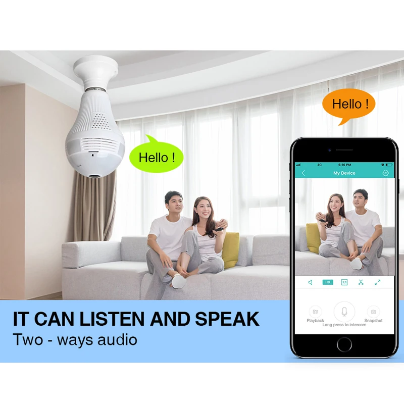 Icy Беспроводная домашняя безопасность WiFi Камера Bulb Лампа IP камера 360 градусов