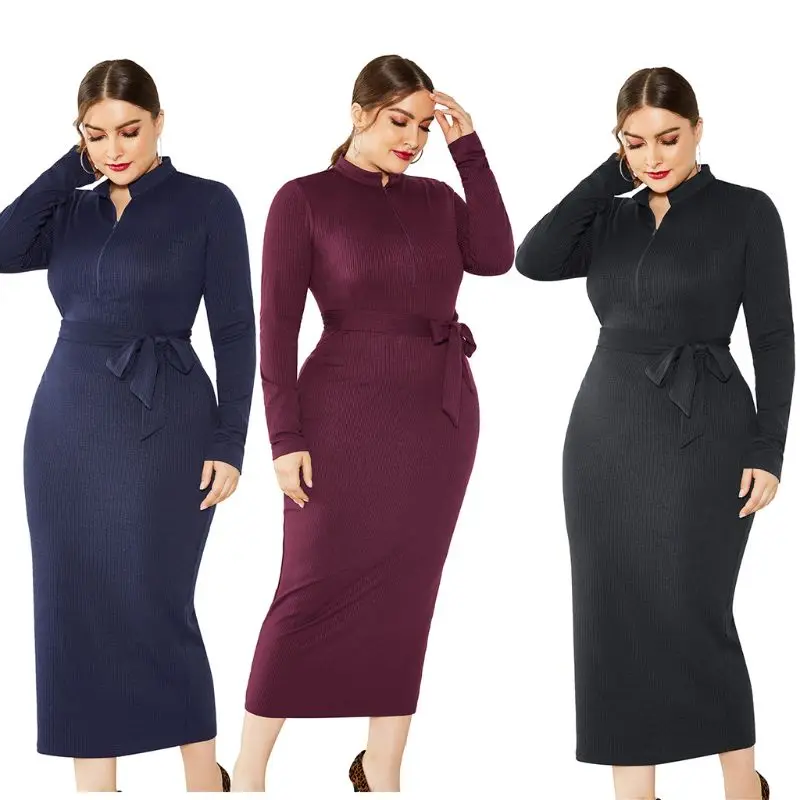 Women Plus Size Long Sleeves Bodycon Maxi Long Dress Stand Collar Half Zip Up Ribbed Knitted Tie Waist Sweater Clubwear H05D
Women Plus Size Long Sleeves Bodycon Maxi Long Dress Stand Collar Half Zip Up Ribbed Knitted Tie Waist Sweater Clubwear H05D