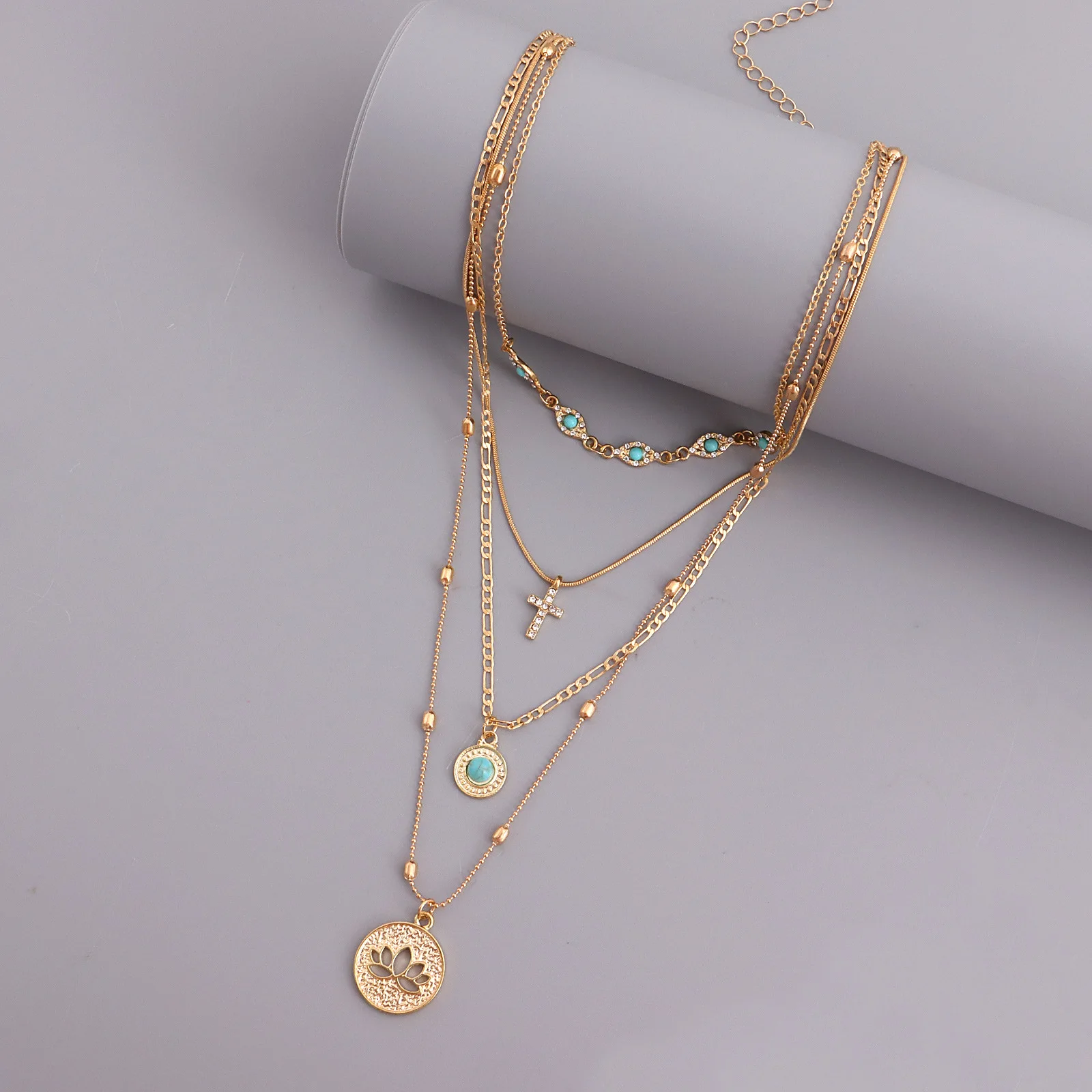 Evil Eye Rhinestone Zircon Cross Pendant Necklace For Women Fashion Natural Stone Hollow lotus Layered Necklace Shiny Jewelry
Evil Eye Rhinestone Zircon Cross Pendant Necklace For Women Fashion Natural Stone Hollow lotus Layered Necklace Shiny Jewelry