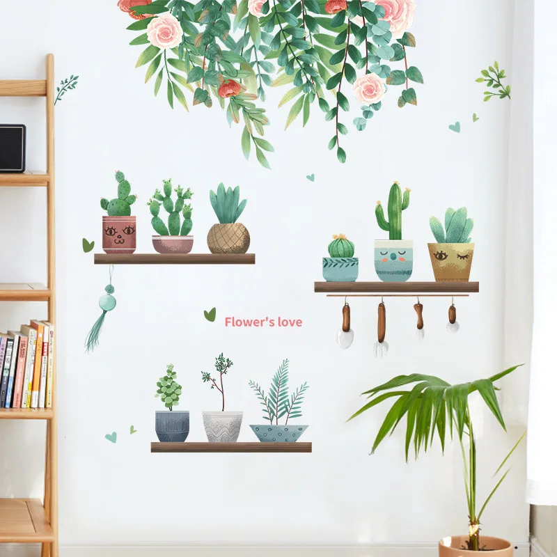 

Зеленые комнатные растения в горшке, наклейки на стену, украшение для дома, гостиной, дивана, фоновые обои, самоклеящиеся красивые наклейки ...