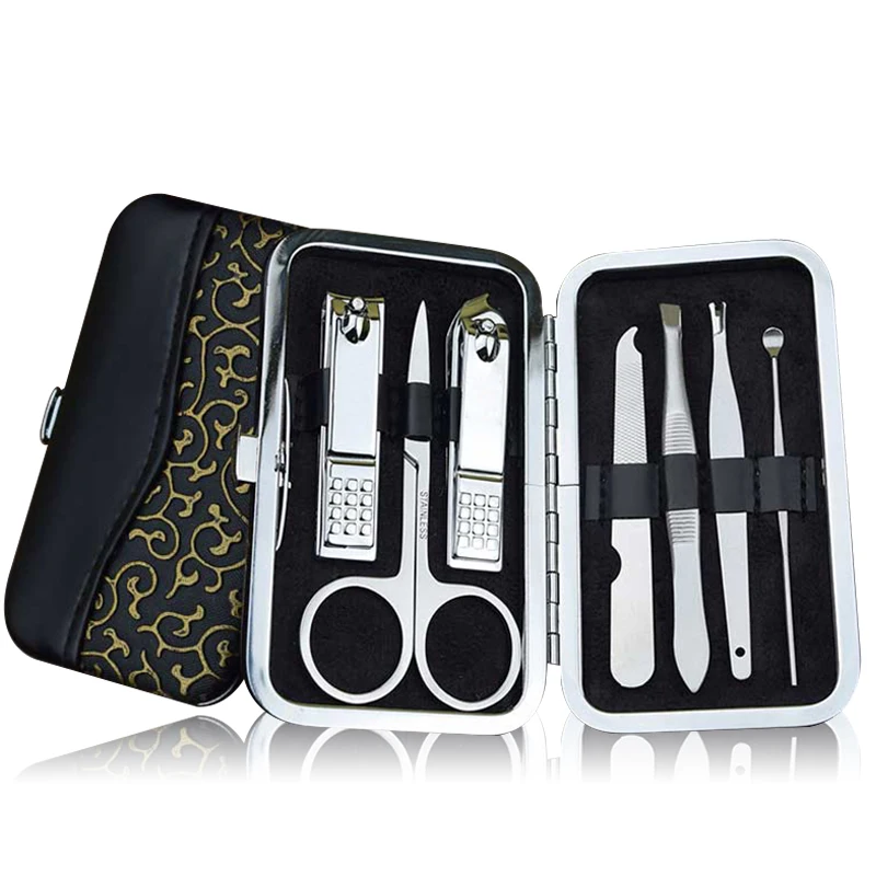

7pcs Nail Clipper Set Professional Manicure Pedicure Set Eyebrow Shaping Grooming Kit Ear Cleaning with Travel Case