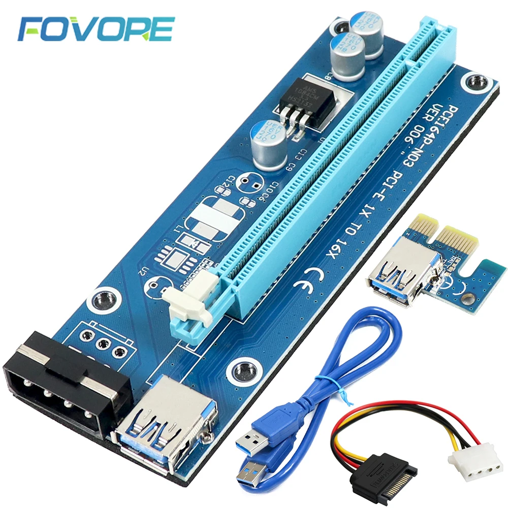 VER006 PCI-e Райзер-карта 006 PCIe PCI Express 1X до 16X Райзер 0 6 м USB 3 кабель SATA на контактов